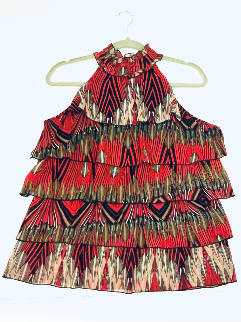 CAMBIO, Blouse in Red/Multi, Black & Beige Abstract Geometric Design, Sz M, EUC